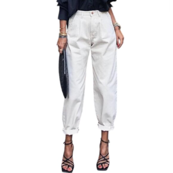 Astylish | NWOT Classic High Waist Baggy Slouchy Boyfriend Jeans in White Size 4 - Picture 1 of 11